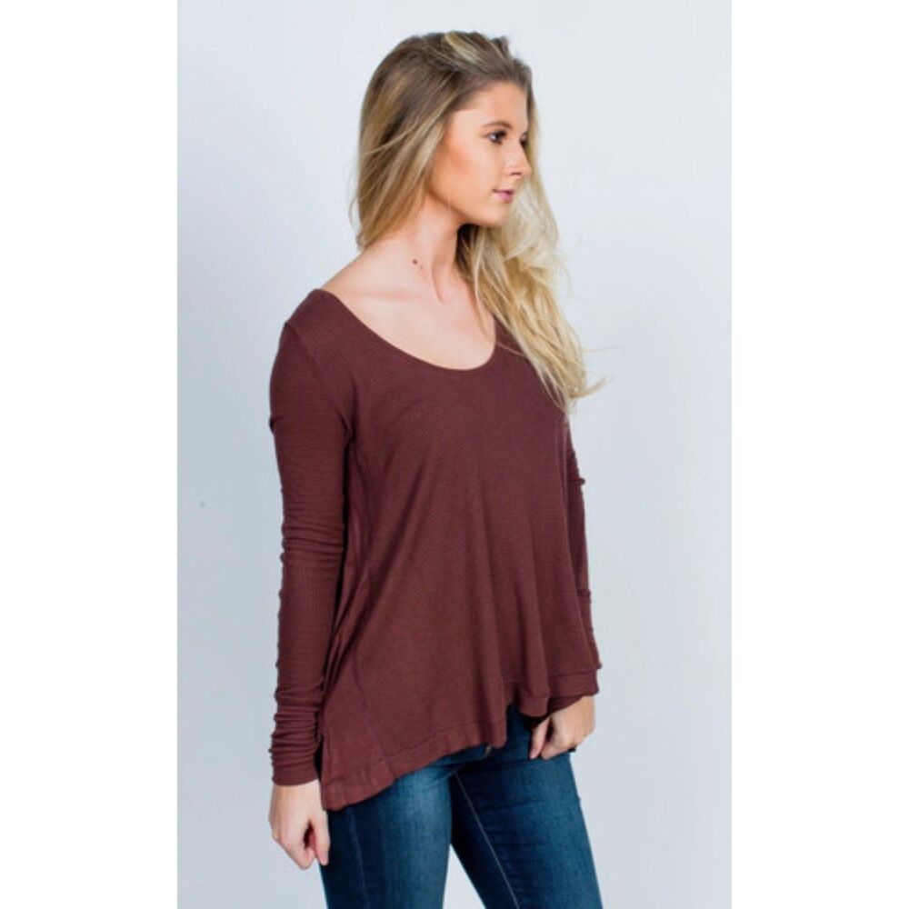 Free People Malibu Thermal Top Waffle Knit XS Boho Relaxed Neutral Flowy